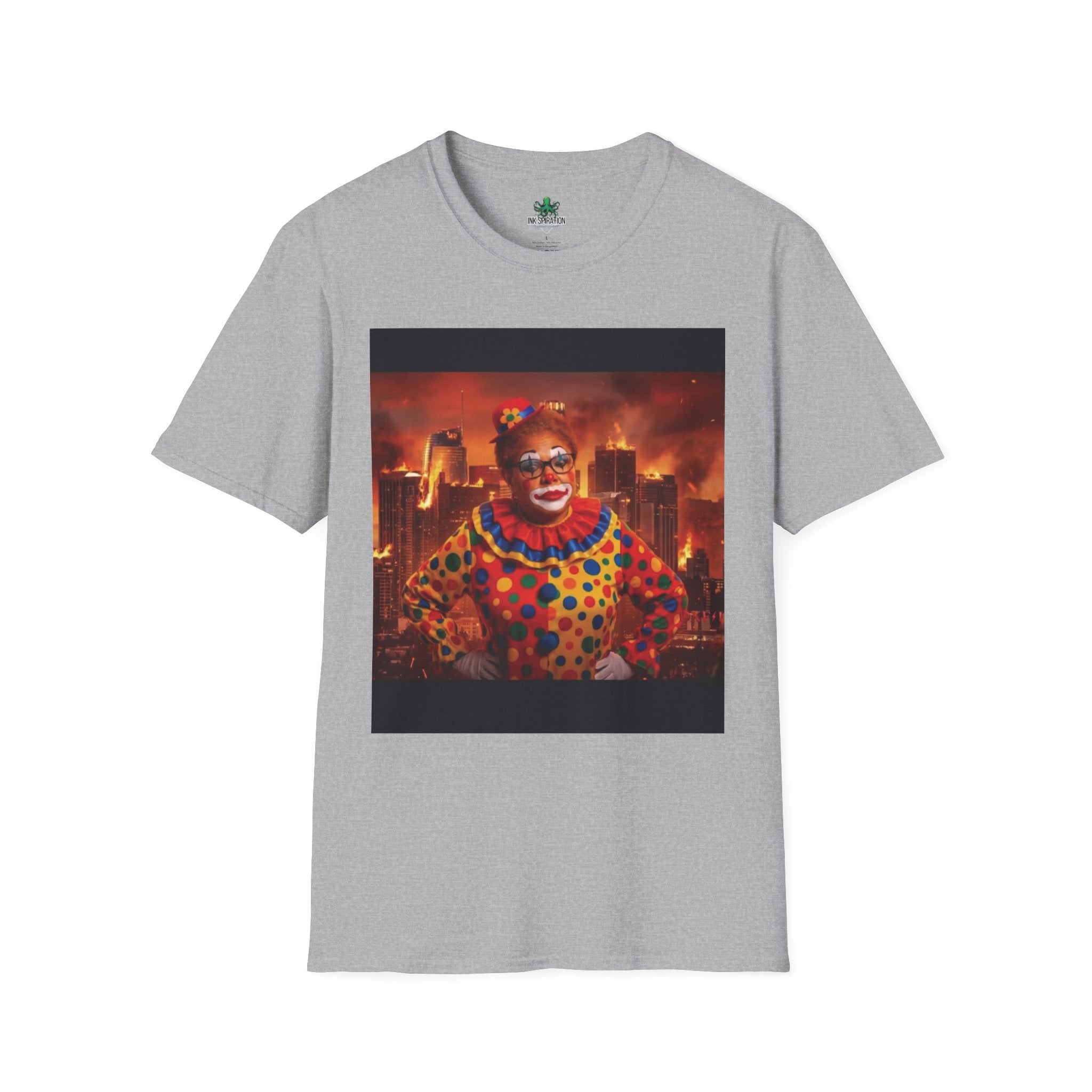DumbAss Bass Clown Cityscape T-Shirt — Horror Carnival Graphic Tee