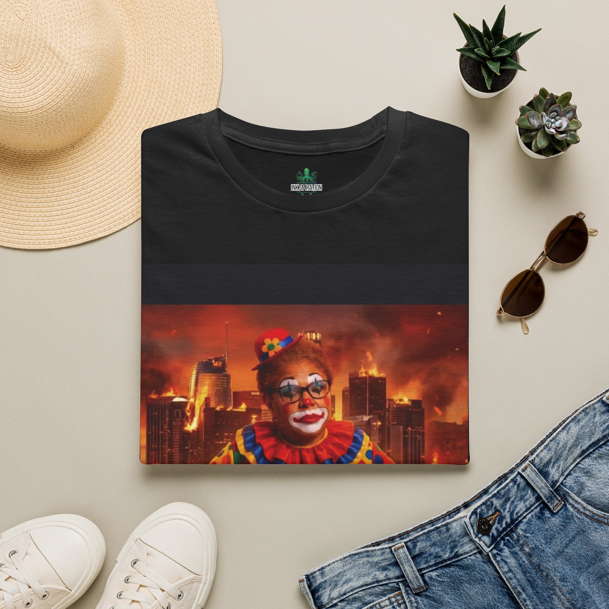DumbAss Bass Clown Cityscape T-Shirt — Horror Carnival Graphic Tee