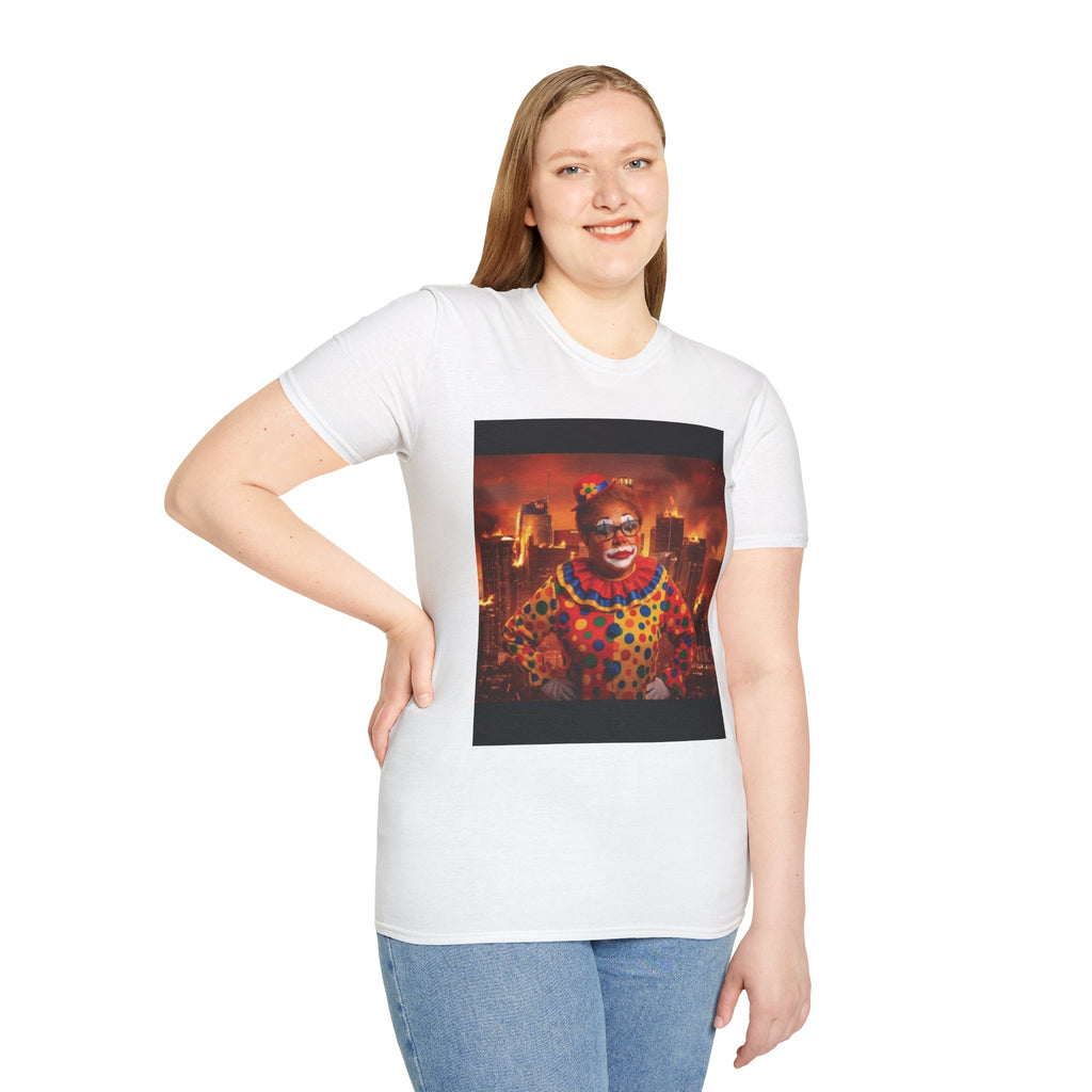 DumbAss Bass Clown Cityscape T-Shirt — Horror Carnival Graphic Tee