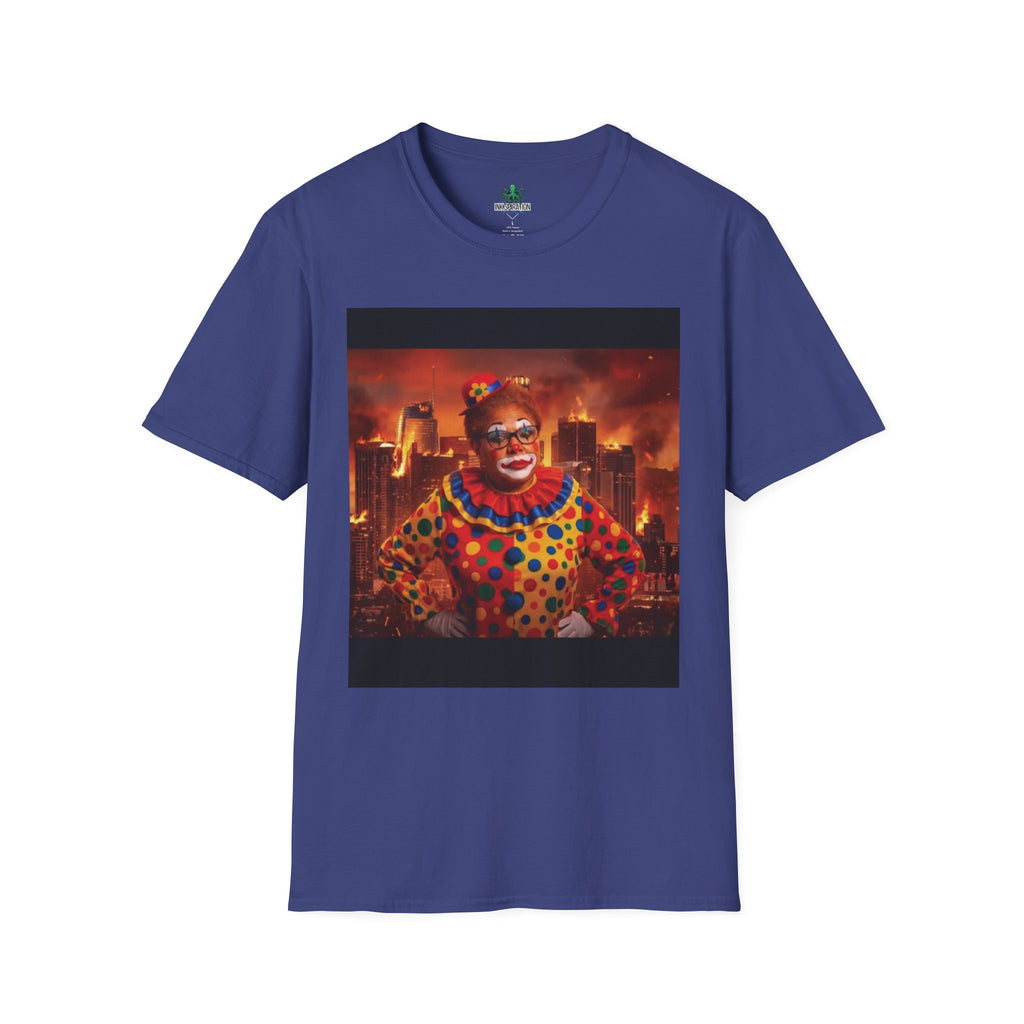DumbAss Bass Clown Cityscape T-Shirt — Horror Carnival Graphic Tee
