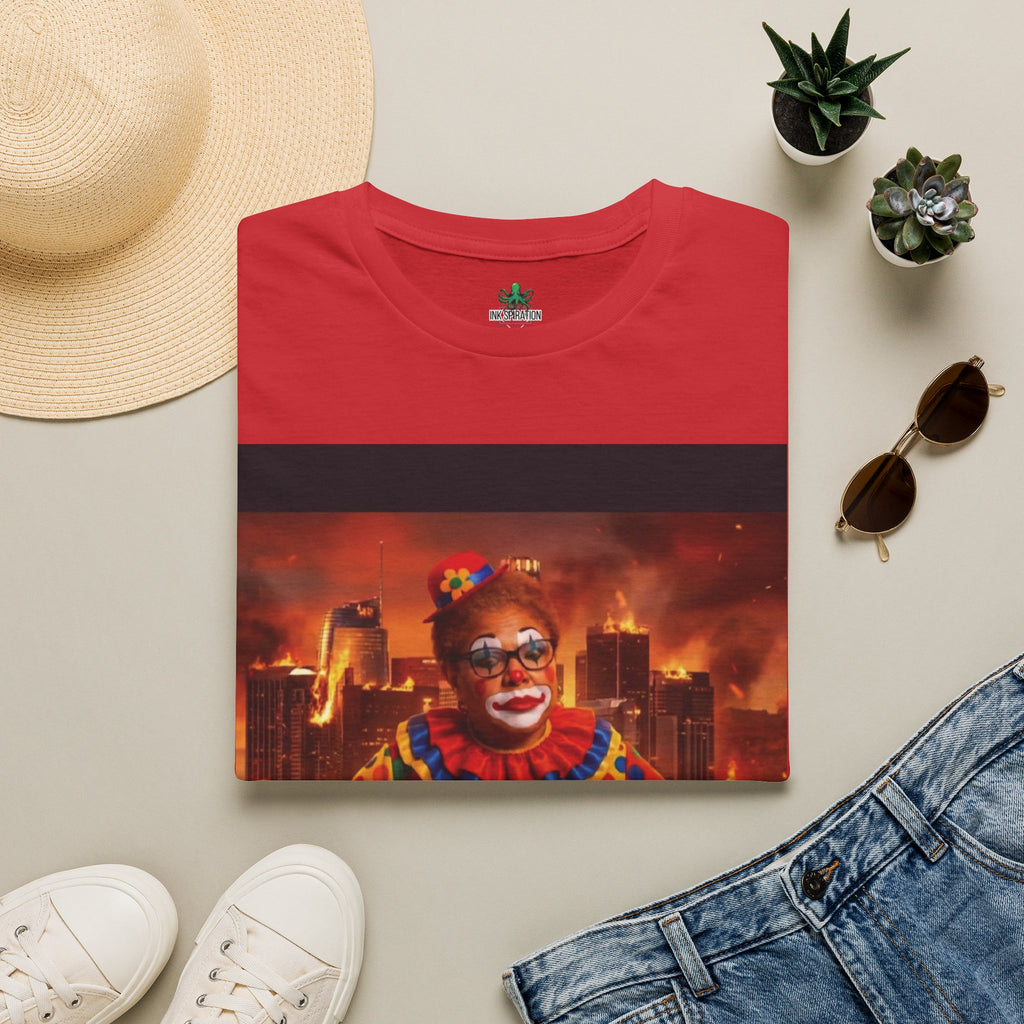 DumbAss Bass Clown Cityscape T-Shirt — Horror Carnival Graphic Tee