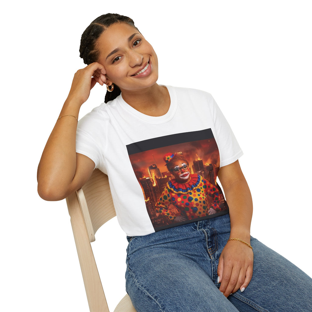 DumbAss Bass Clown Cityscape T-Shirt — Horror Carnival Graphic Tee