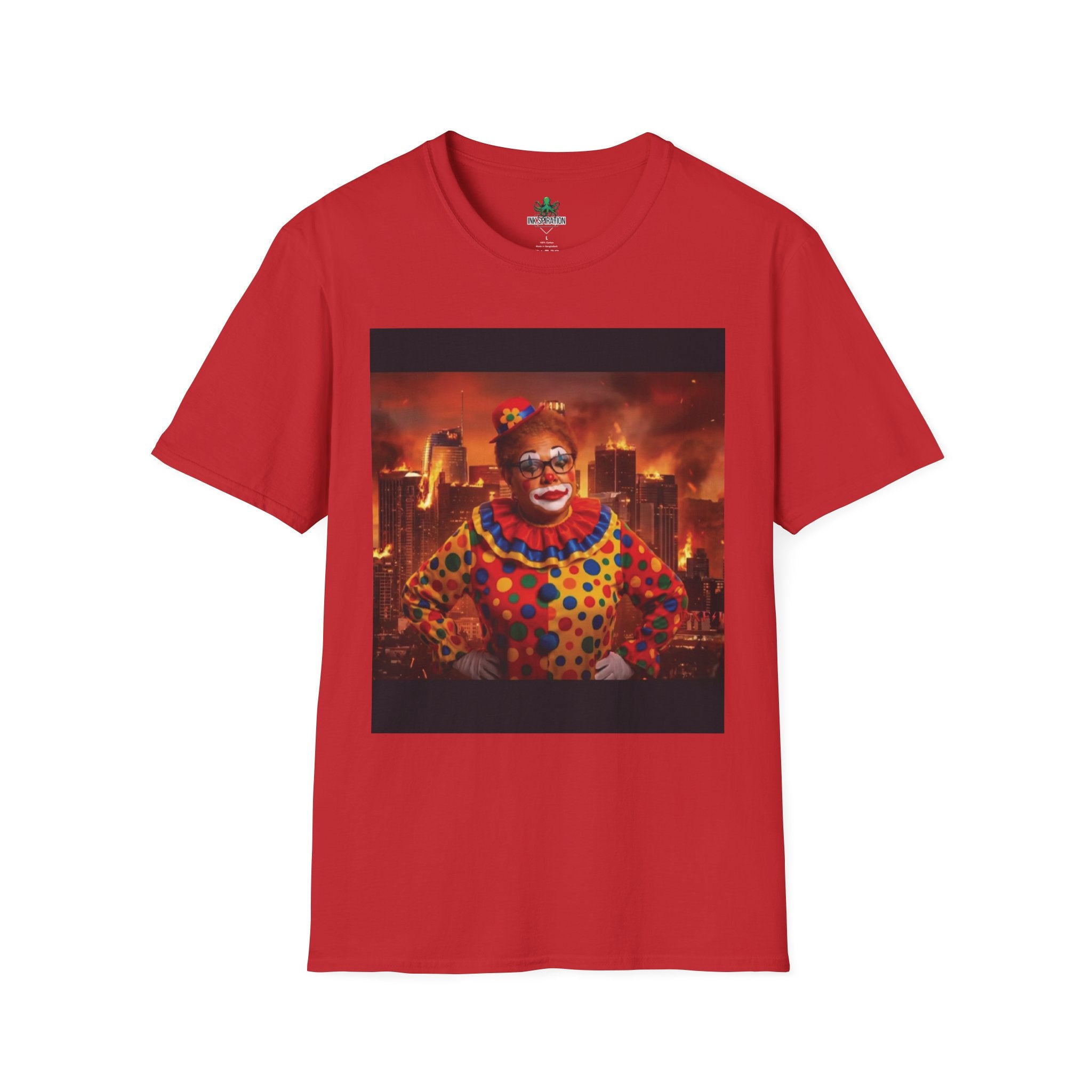 DumbAss Bass Clown Cityscape T-Shirt — Horror Carnival Graphic Tee