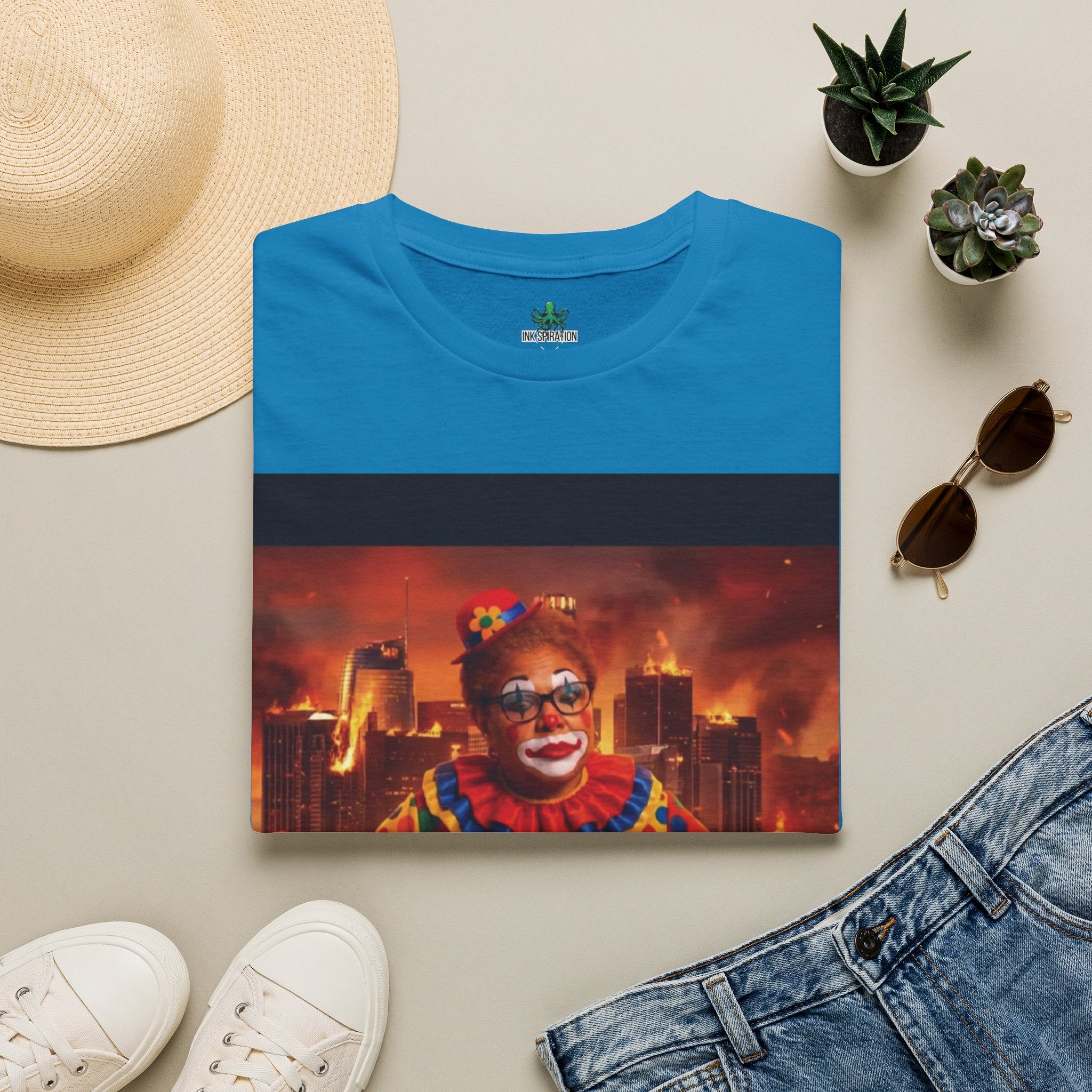 DumbAss Bass Clown Cityscape T-Shirt — Horror Carnival Graphic Tee