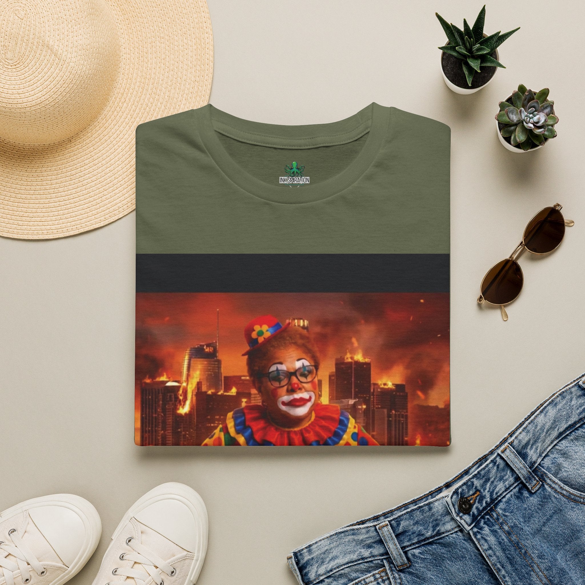 DumbAss Bass Clown Cityscape T-Shirt — Horror Carnival Graphic Tee