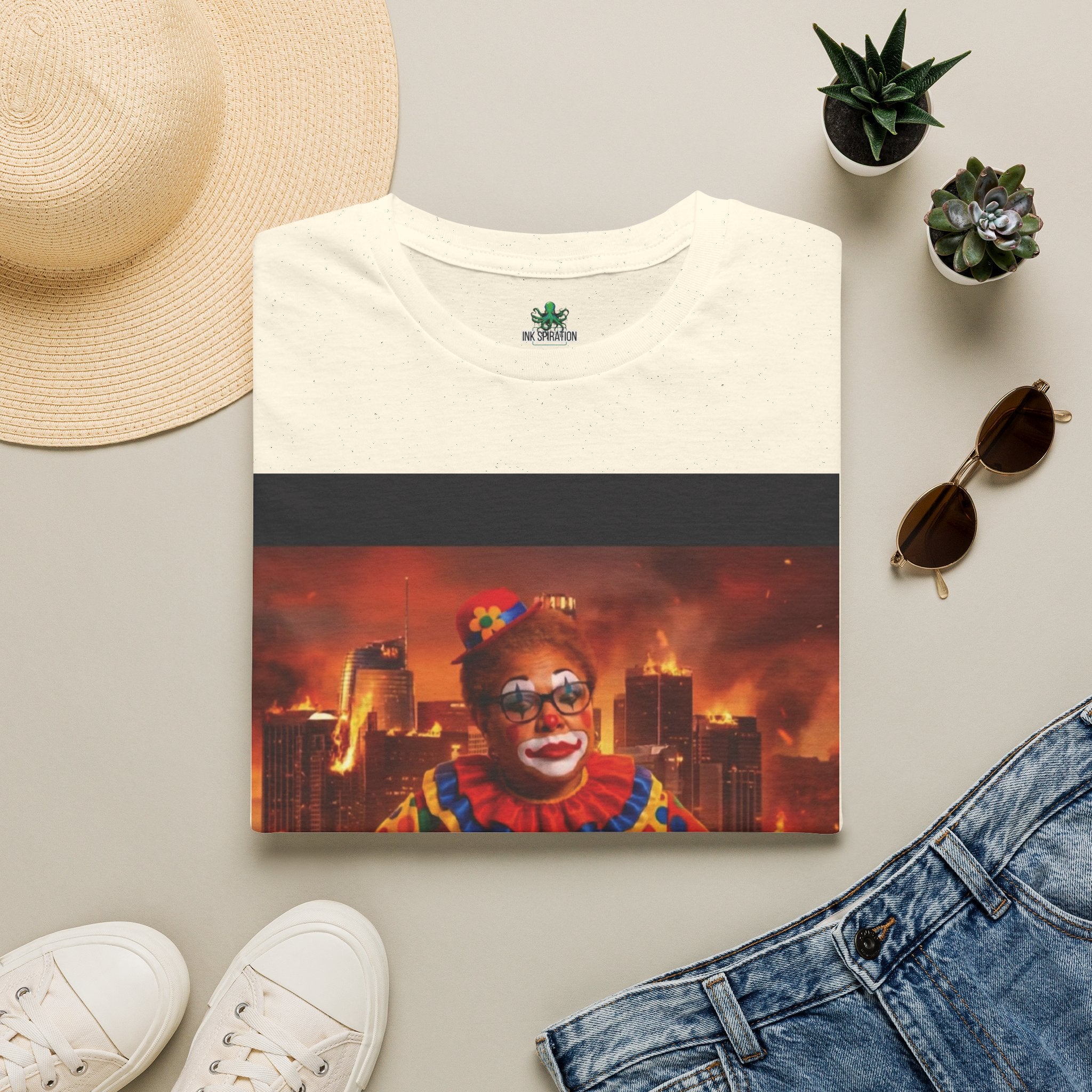 DumbAss Bass Clown Cityscape T-Shirt — Horror Carnival Graphic Tee