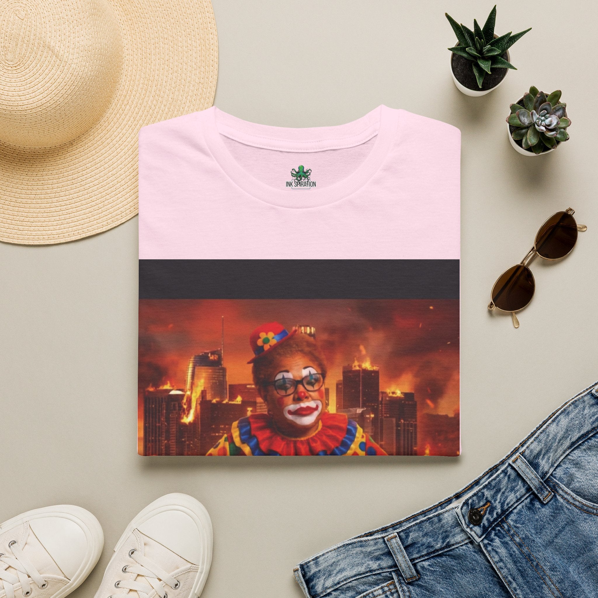 DumbAss Bass Clown Cityscape T-Shirt — Horror Carnival Graphic Tee