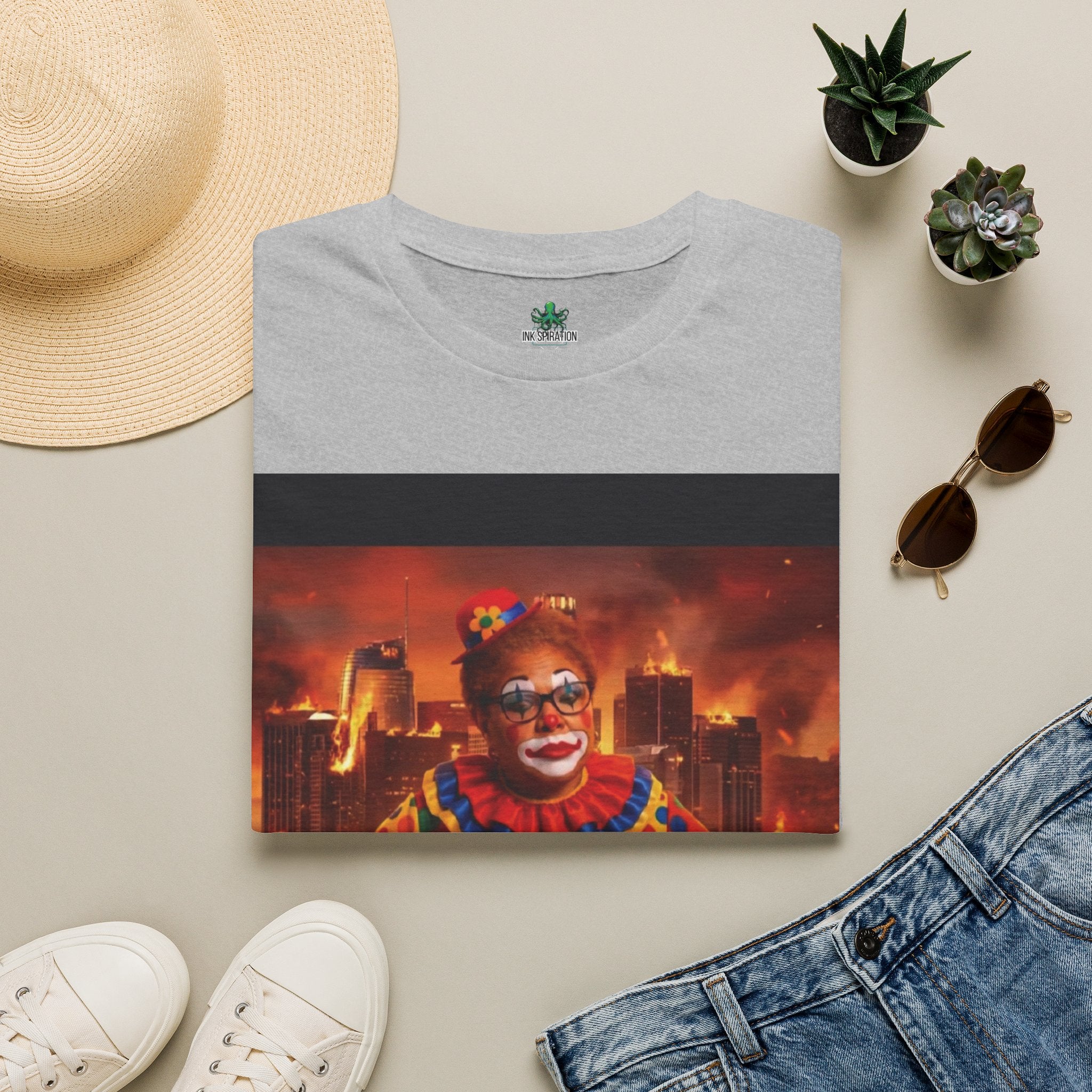 DumbAss Bass Clown Cityscape T-Shirt — Horror Carnival Graphic Tee