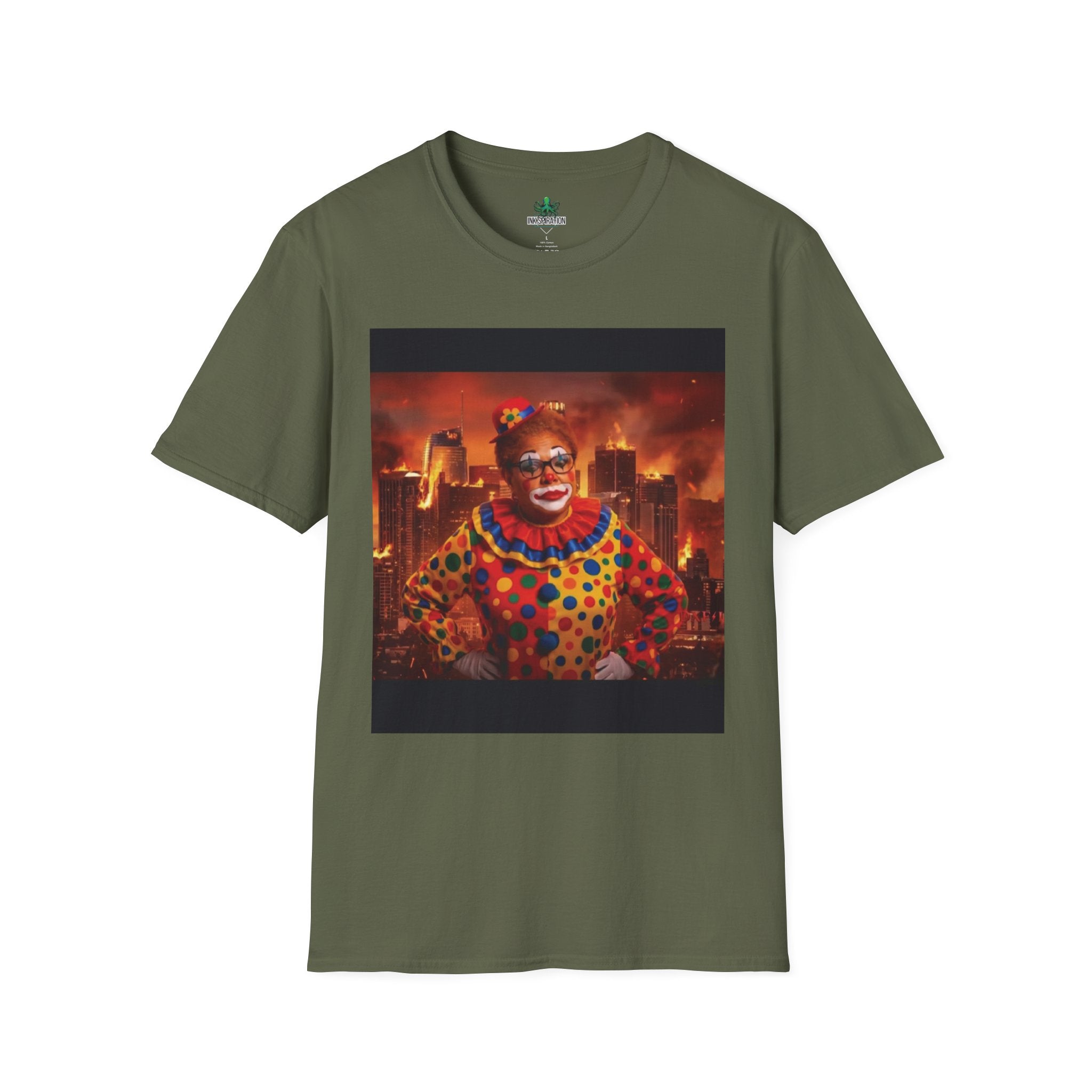 DumbAss Bass Clown Cityscape T-Shirt — Horror Carnival Graphic Tee