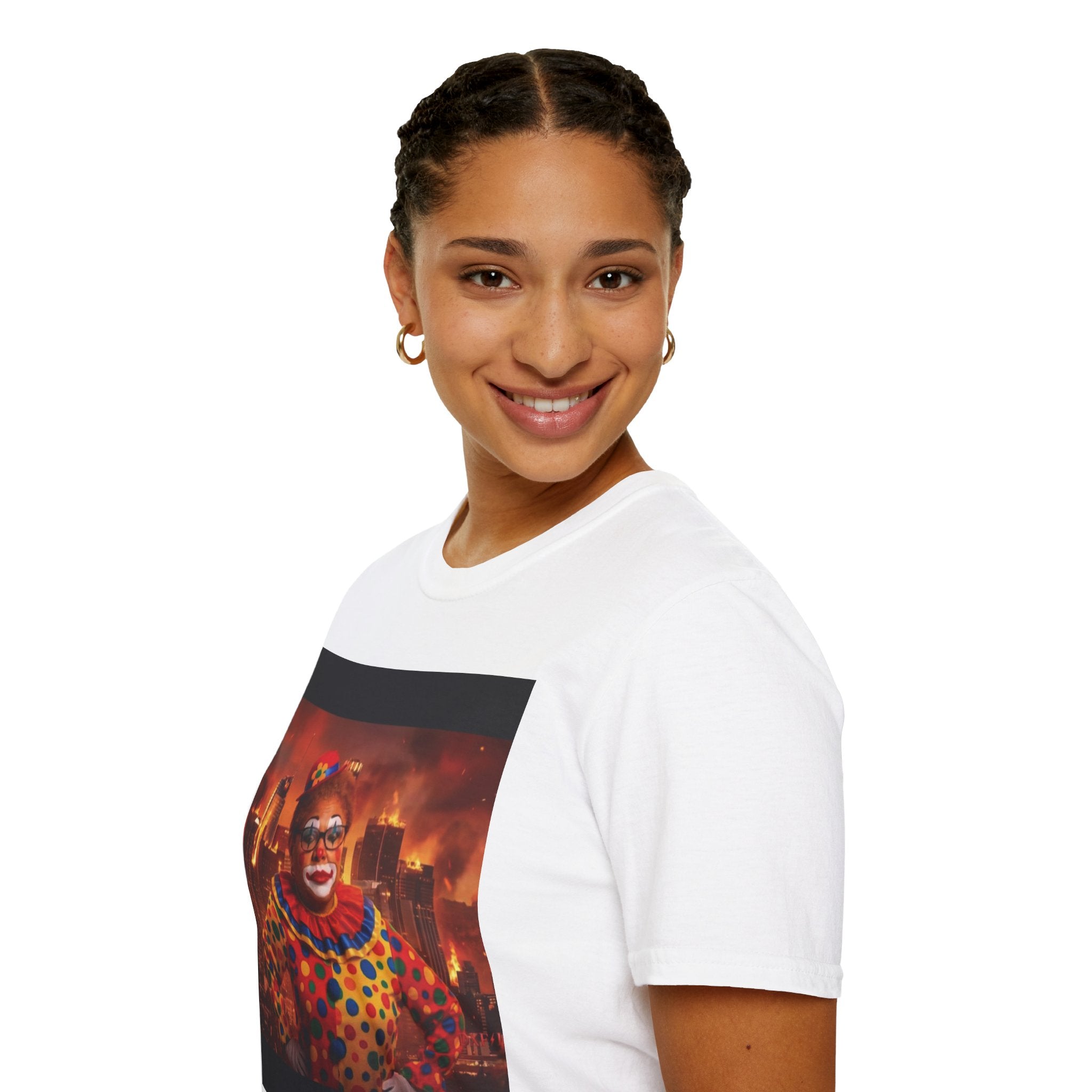DumbAss Bass Clown Cityscape T-Shirt — Horror Carnival Graphic Tee