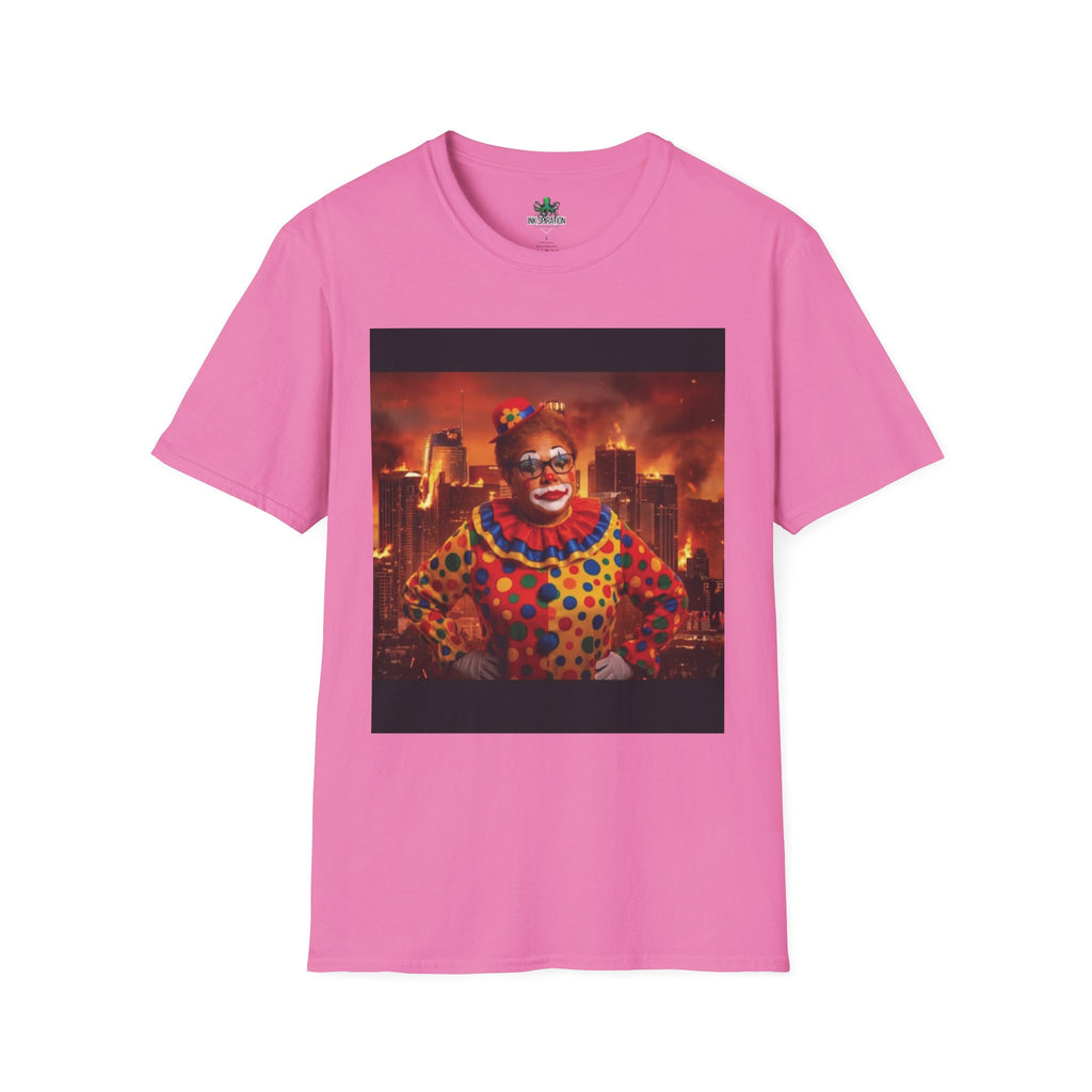DumbAss Bass Clown Cityscape T-Shirt — Horror Carnival Graphic Tee