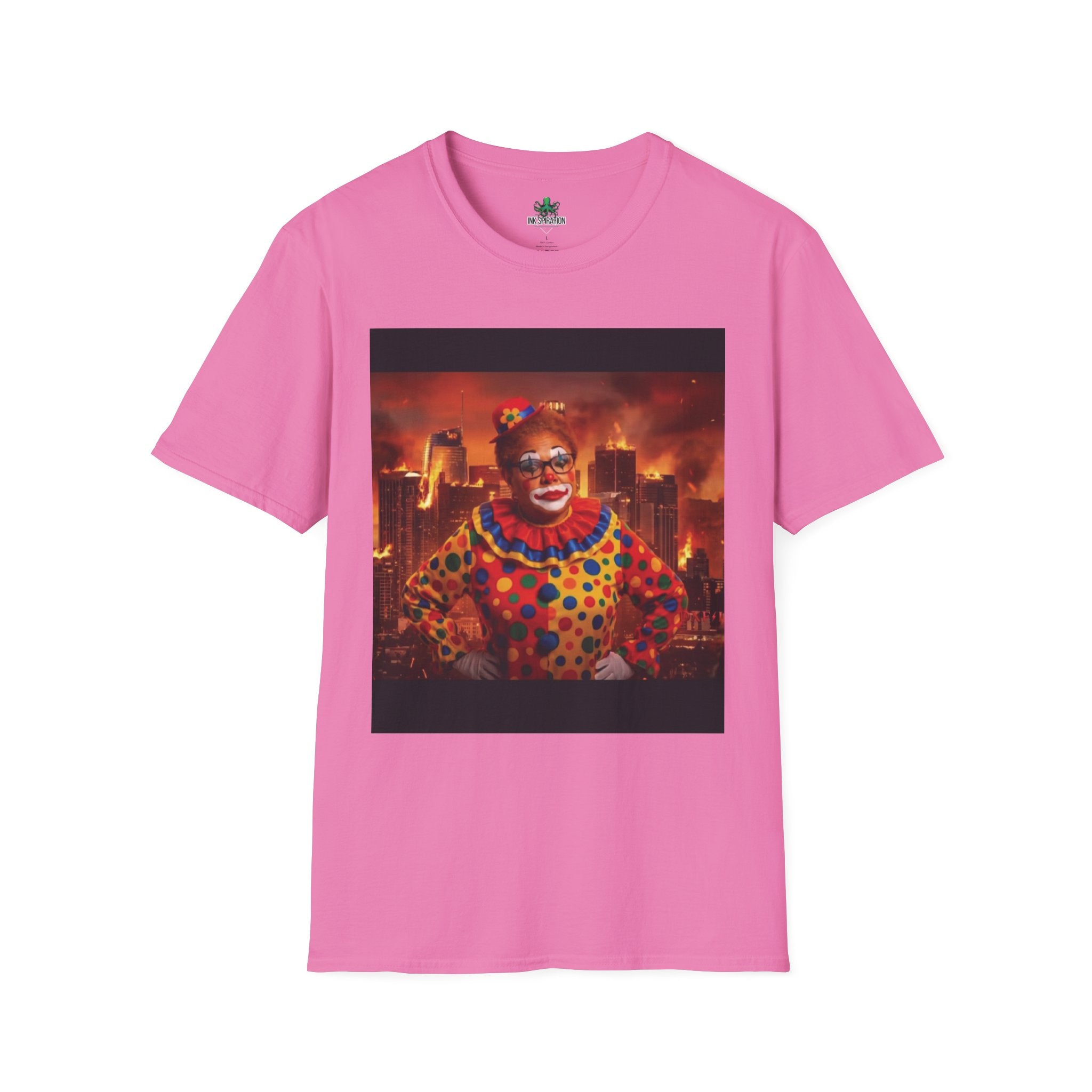 DumbAss Bass Clown Cityscape T-Shirt — Horror Carnival Graphic Tee