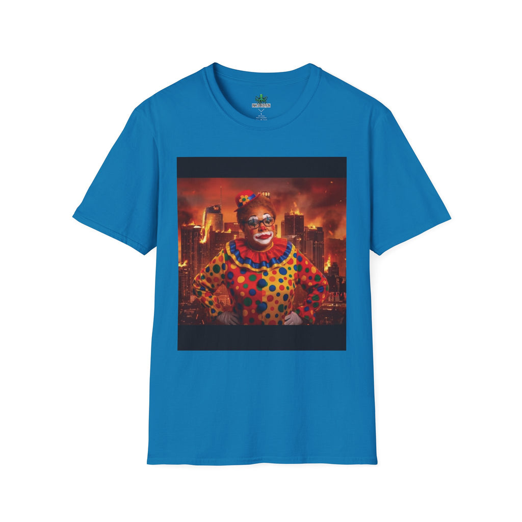 DumbAss Bass Clown Cityscape T-Shirt — Horror Carnival Graphic Tee