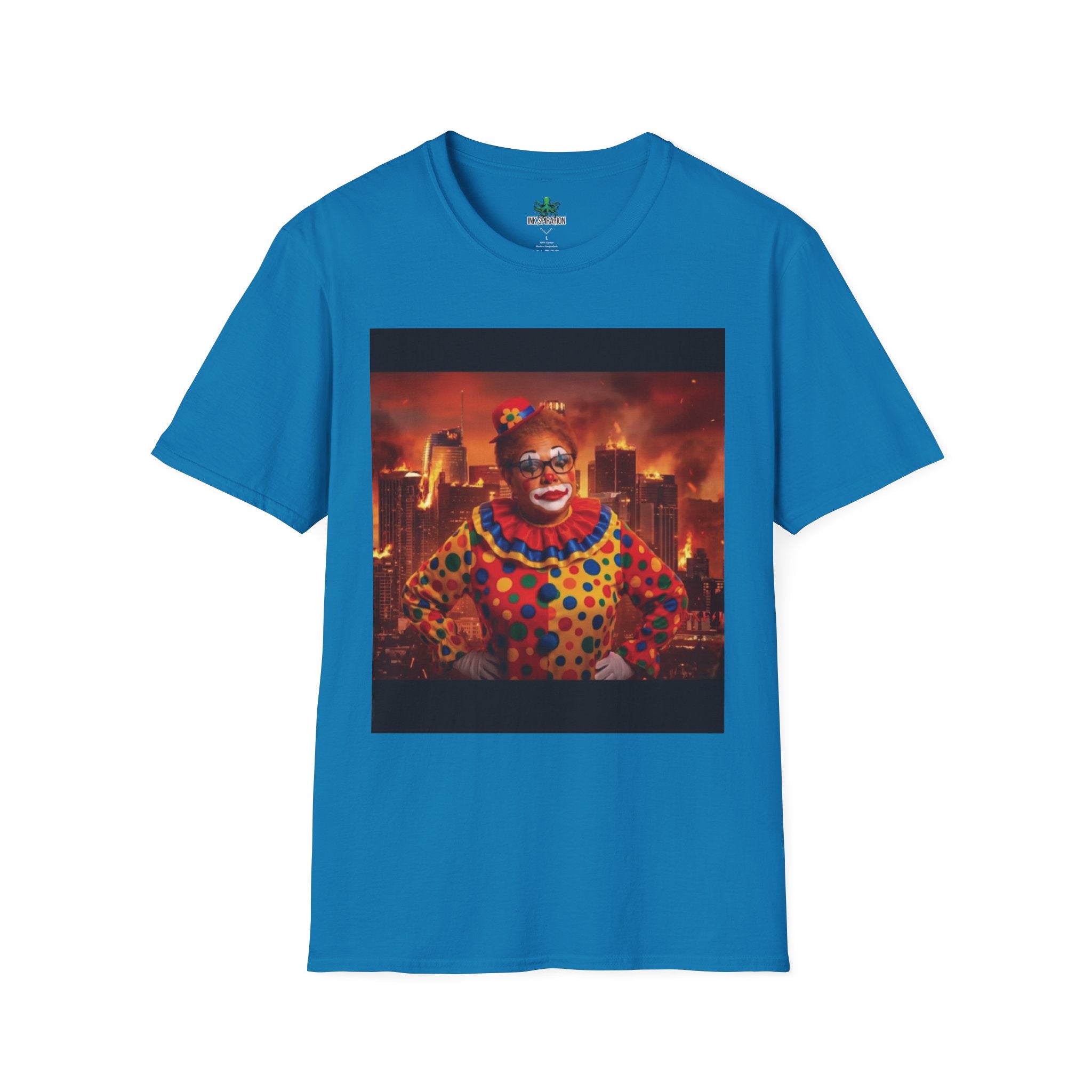DumbAss Bass Clown Cityscape T-Shirt — Horror Carnival Graphic Tee