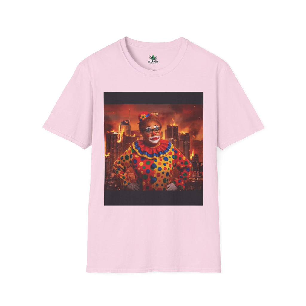 DumbAss Bass Clown Cityscape T-Shirt — Horror Carnival Graphic Tee