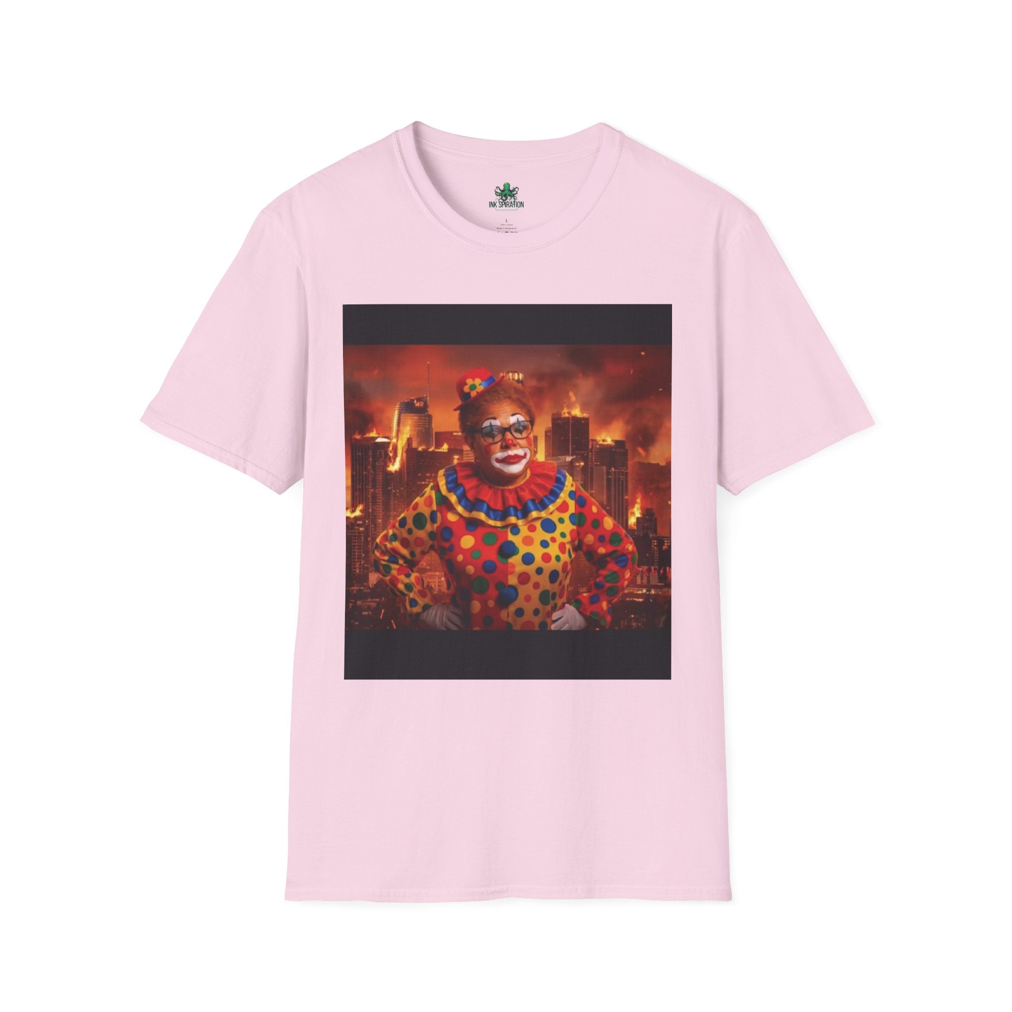 DumbAss Bass Clown Cityscape T-Shirt — Horror Carnival Graphic Tee