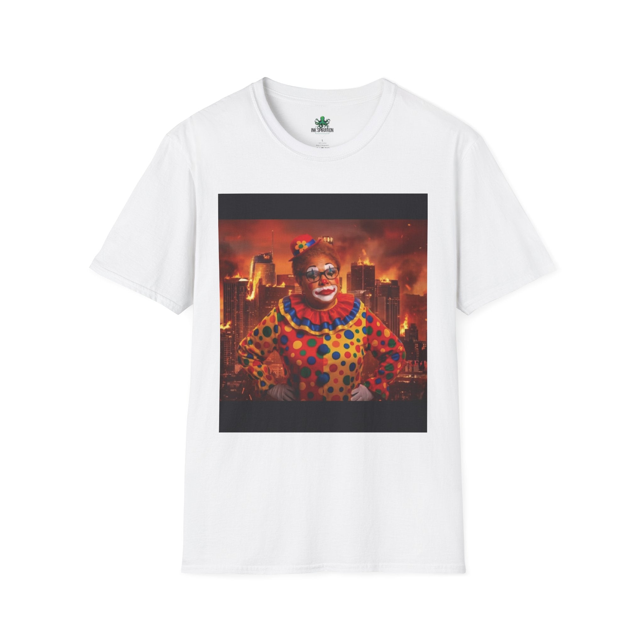 DumbAss Bass Clown Cityscape T-Shirt — Horror Carnival Graphic Tee