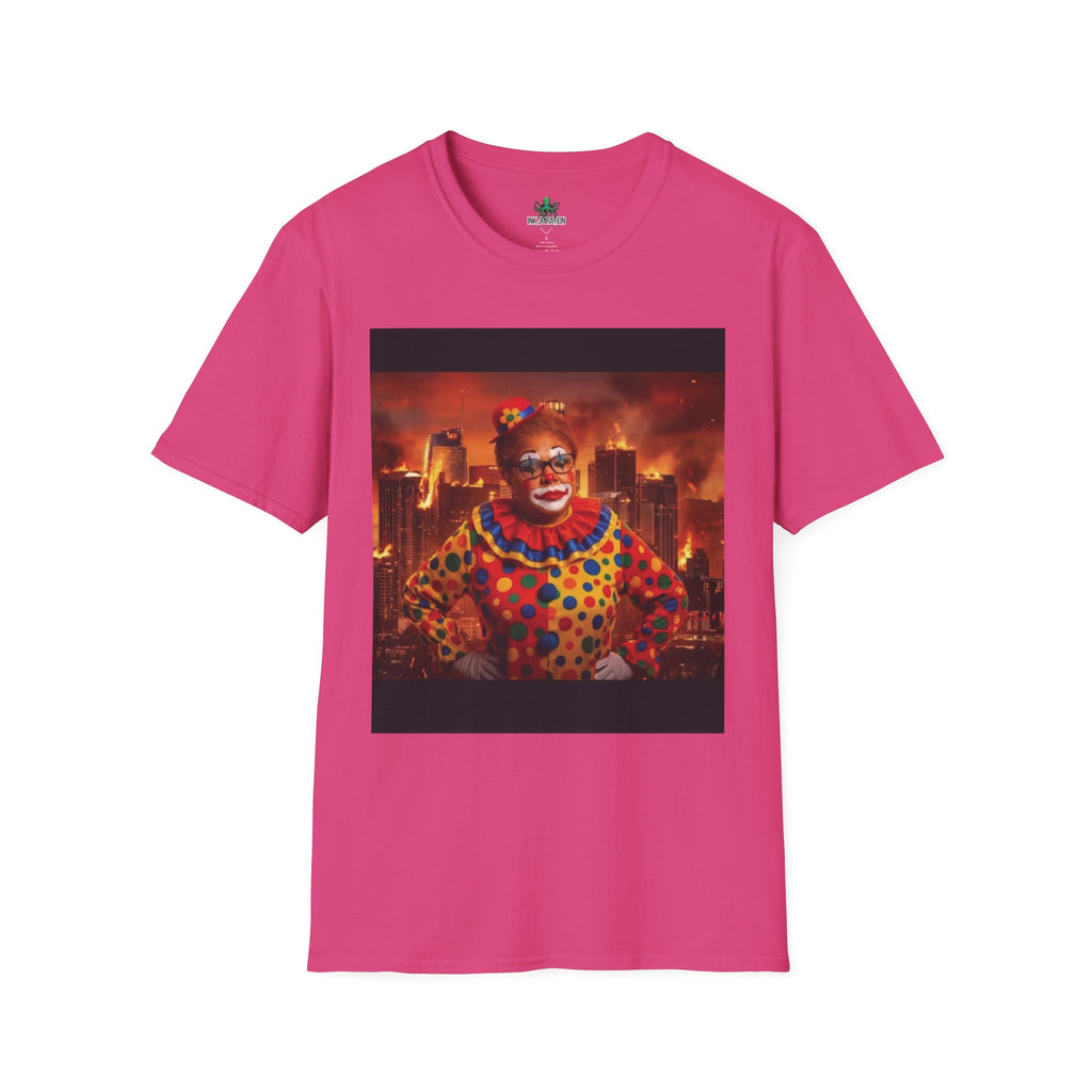 DumbAss Bass Clown Cityscape T-Shirt — Horror Carnival Graphic Tee