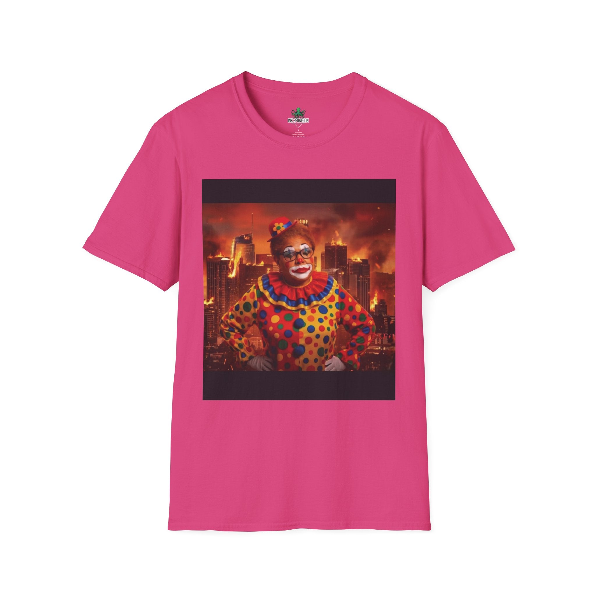 DumbAss Bass Clown Cityscape T-Shirt — Horror Carnival Graphic Tee