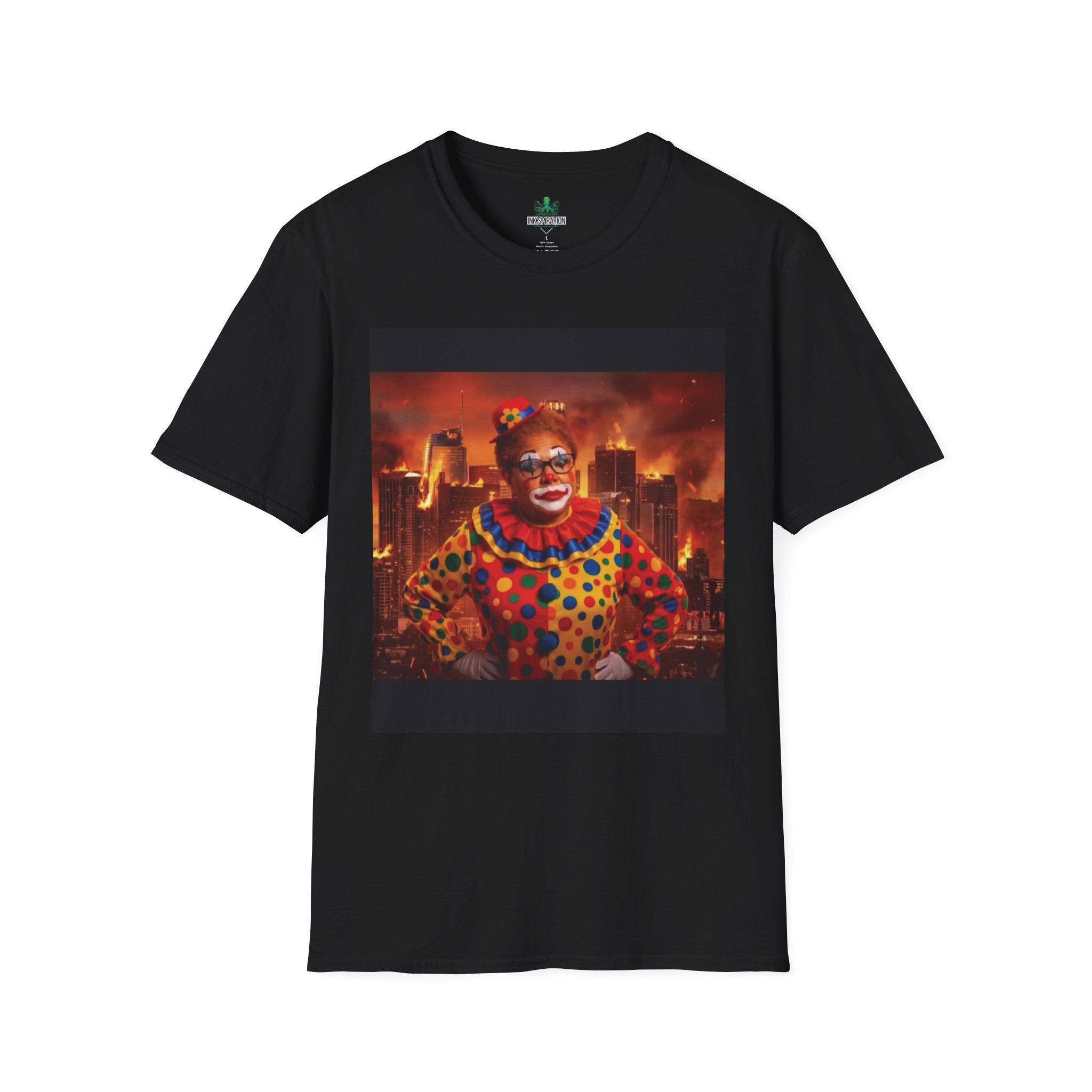 DumbAss Bass Clown Cityscape T-Shirt — Horror Carnival Graphic Tee