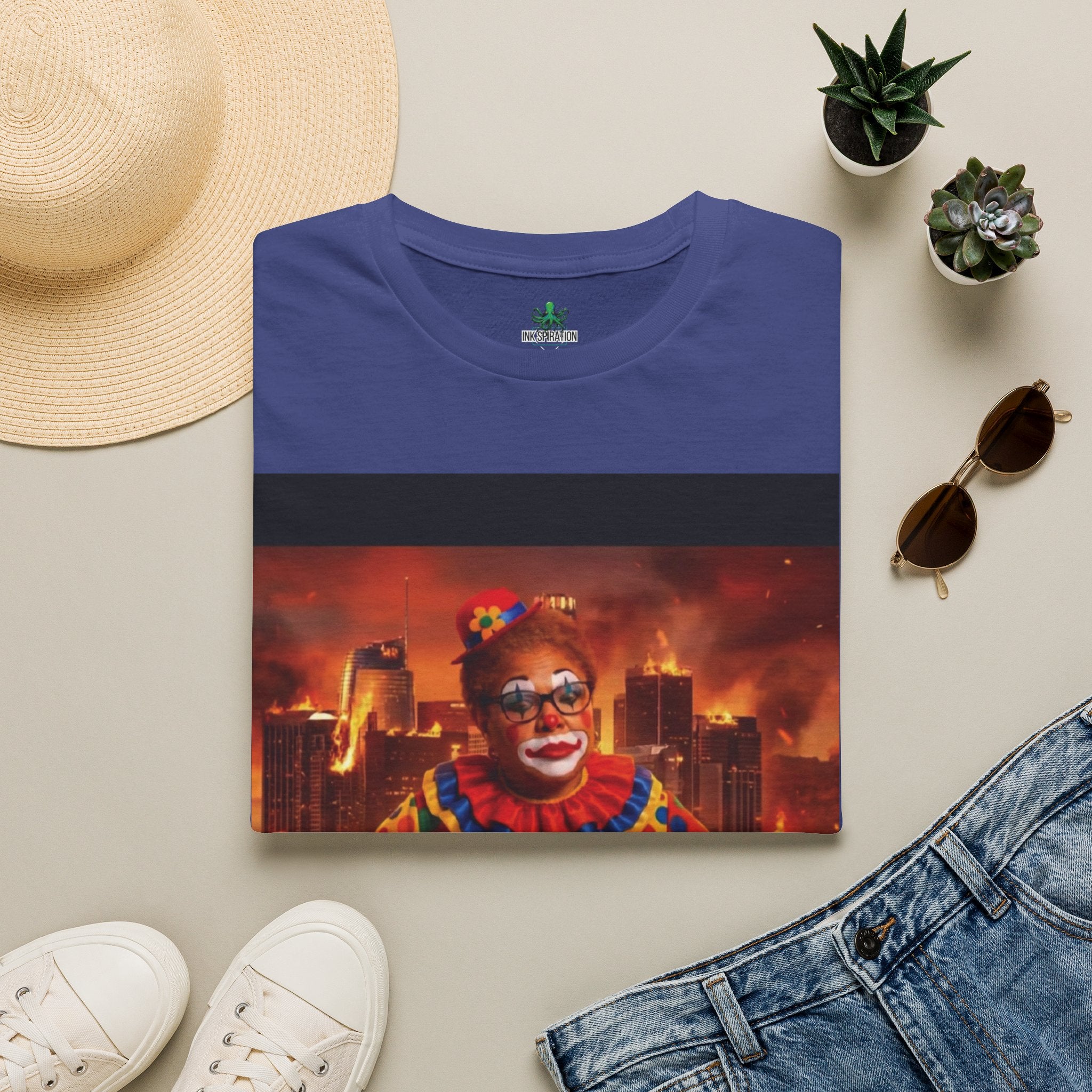 DumbAss Bass Clown Cityscape T-Shirt — Horror Carnival Graphic Tee