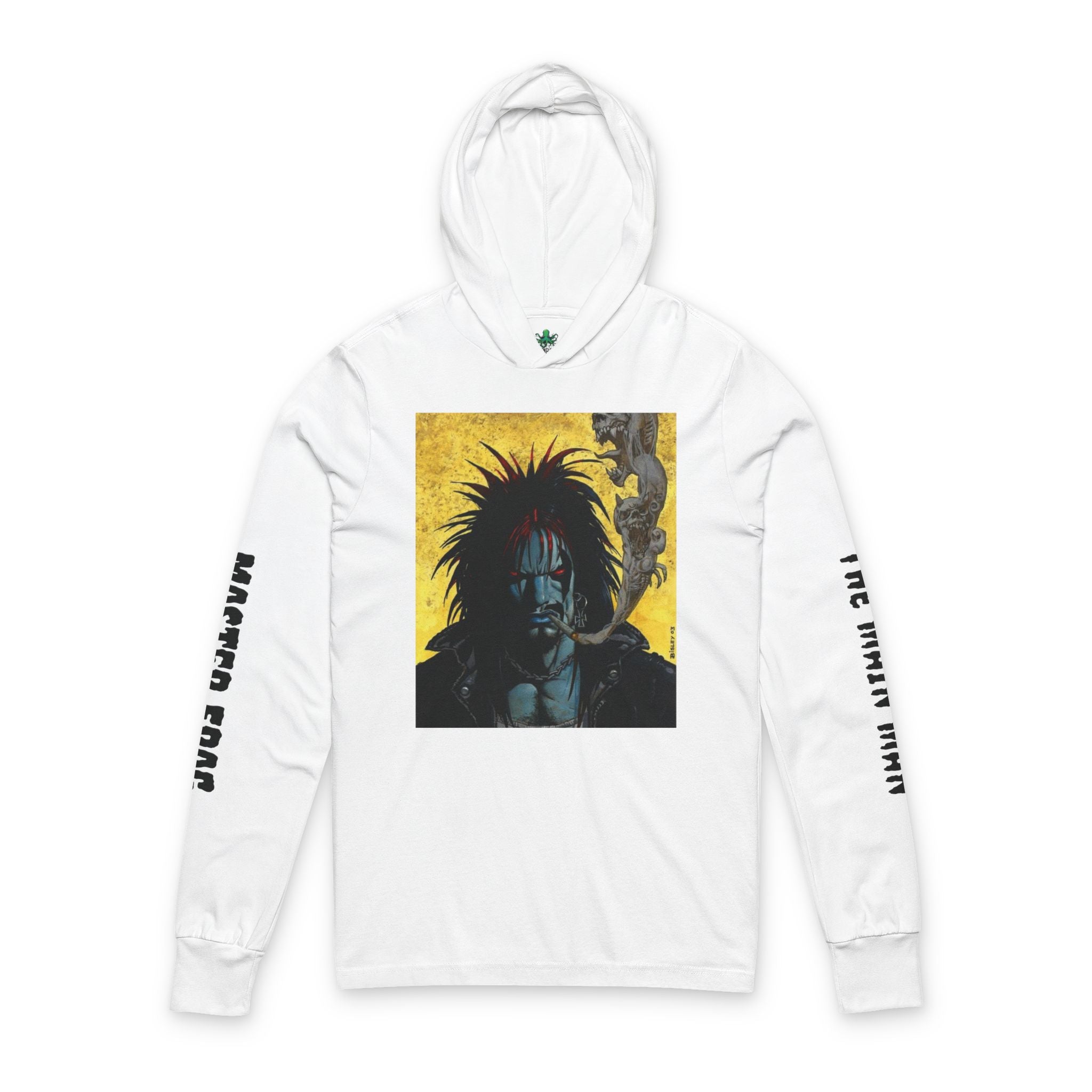 Inkspiration Collection, Goth Rock, LOBO, Hooded Long Sleeve Tee — The Main Man Portrait Graphic