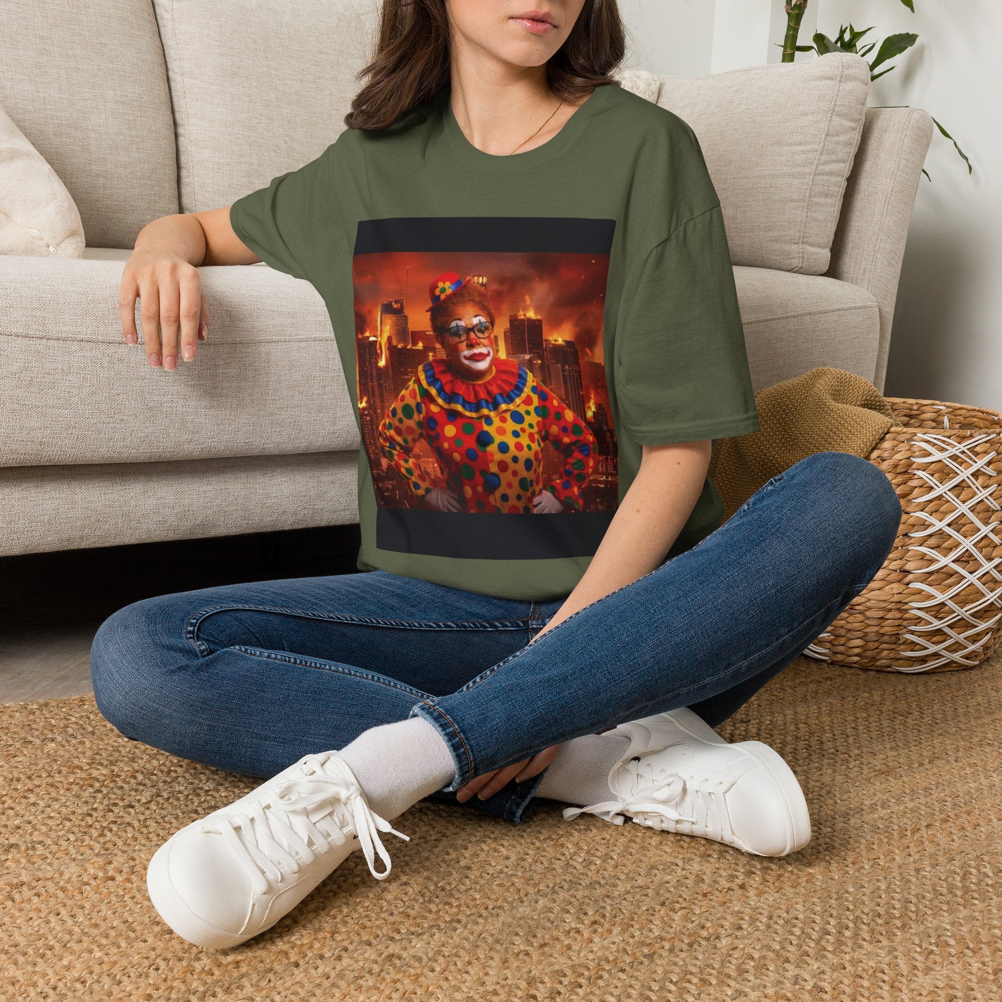 DumbAss Bass Clown Cityscape T-Shirt — Horror Carnival Graphic Tee