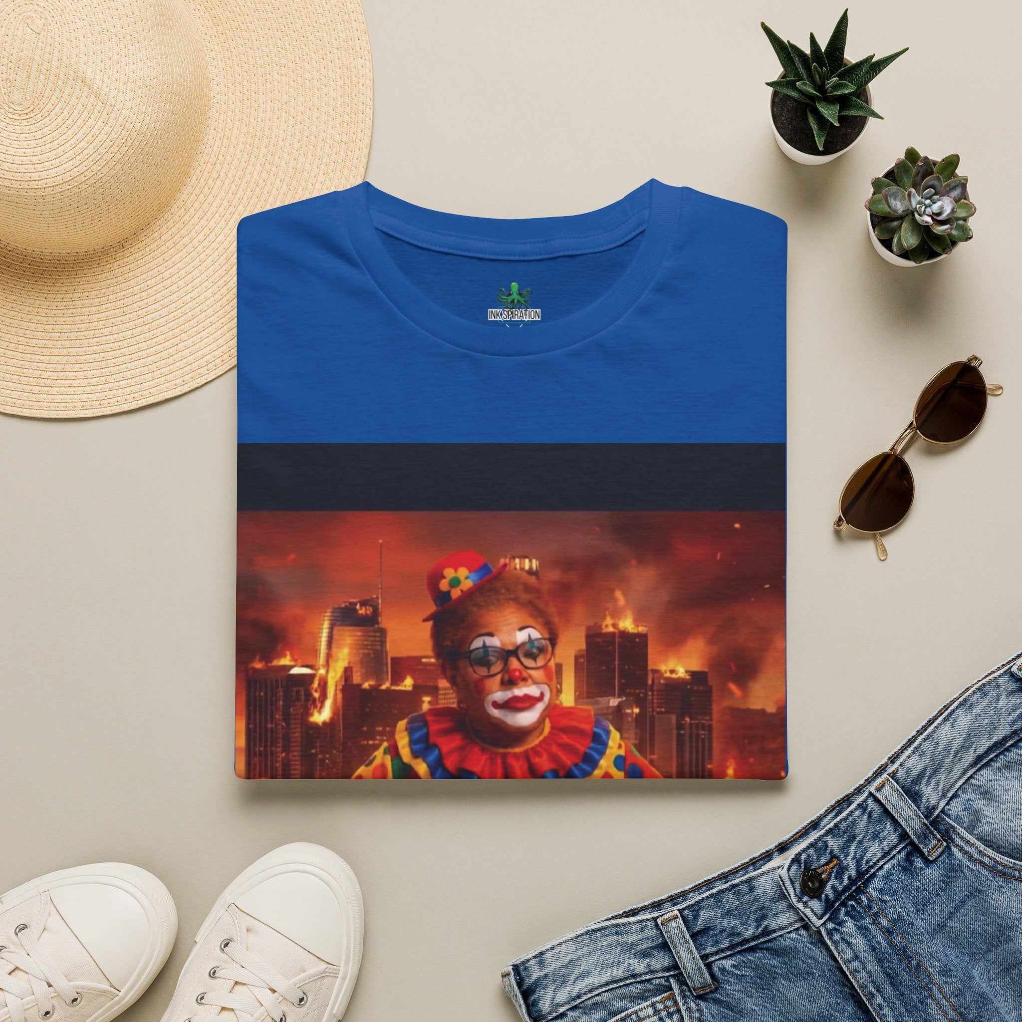DumbAss Bass Clown Cityscape T-Shirt — Horror Carnival Graphic Tee